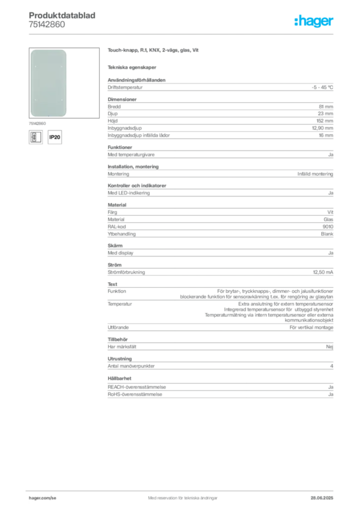 Bild Hager Produktdatablad 75142860 | Hager Sverige