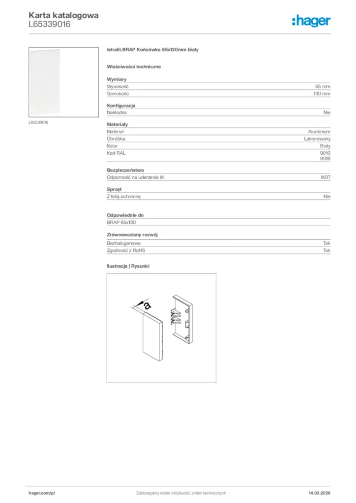 Zdjęcie Hager Karta katalogowa L65339016 | Hager Polska