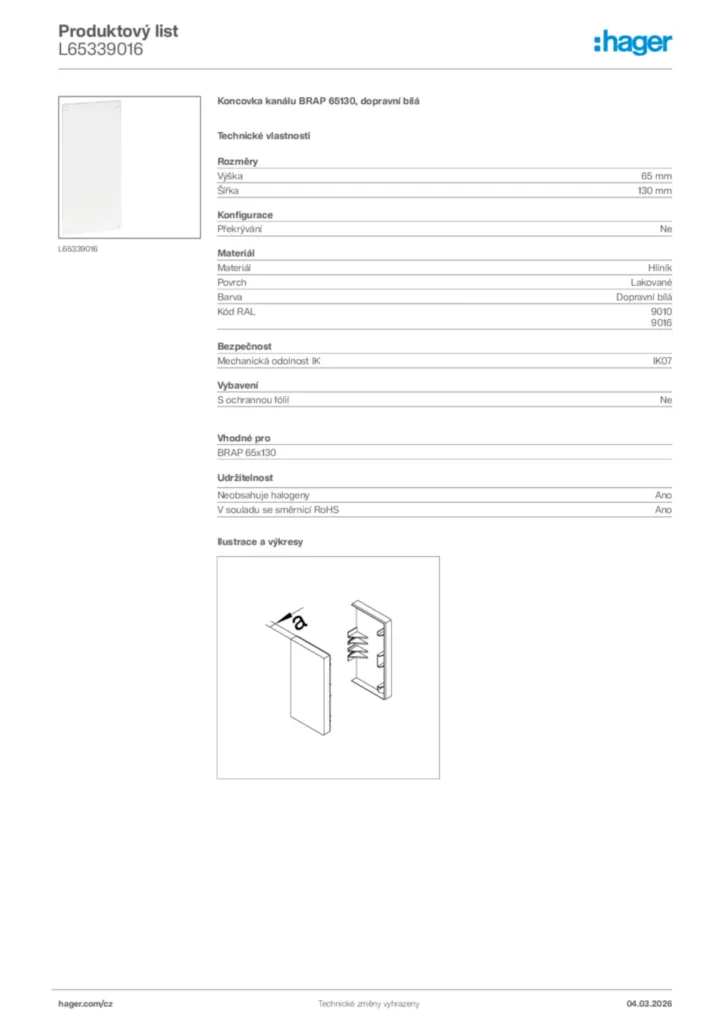 Obrázek Hager Product data sheet L65339016 | Hager