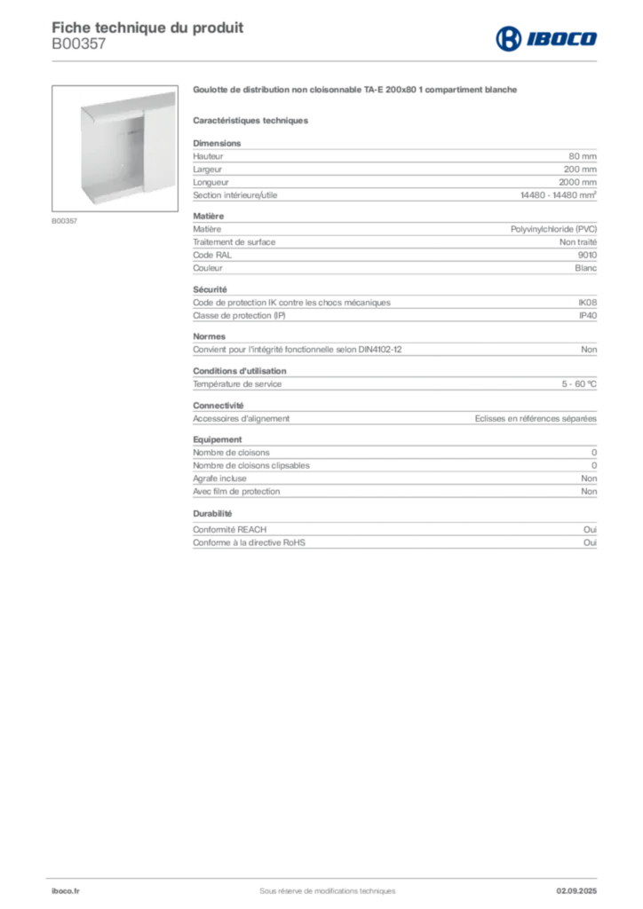 Image Iboco Fiche technique du produit B00357 | Hager France