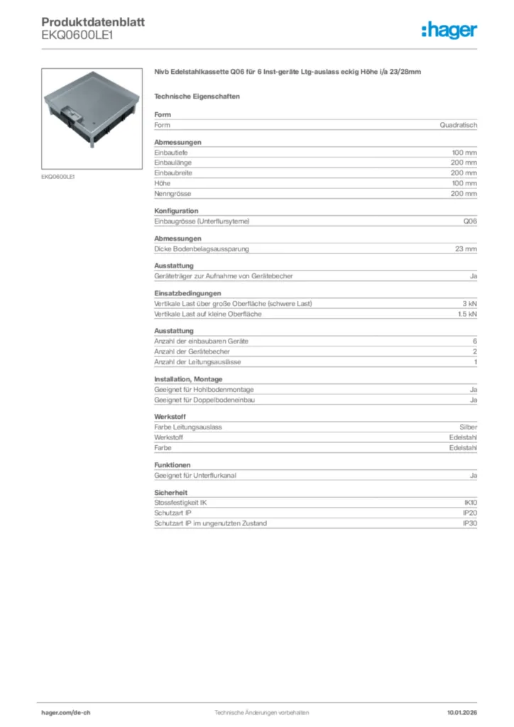 Bild Hager Produktdatenblatt EKQ0600LE1 | Hager Schweiz