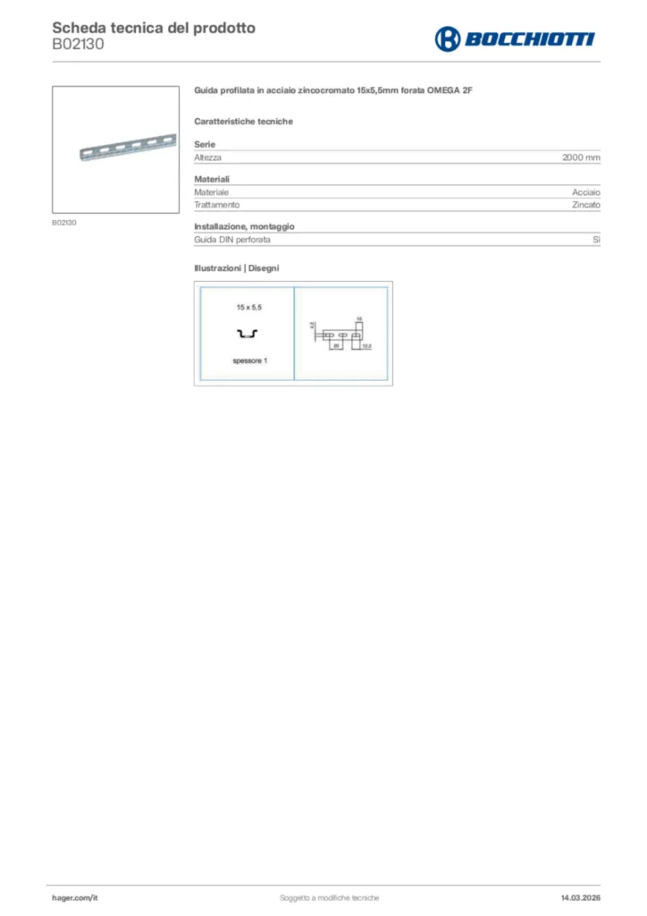 Immagine Bocchiotti Scheda tecnica del prodotto B02130 | Hager Italia