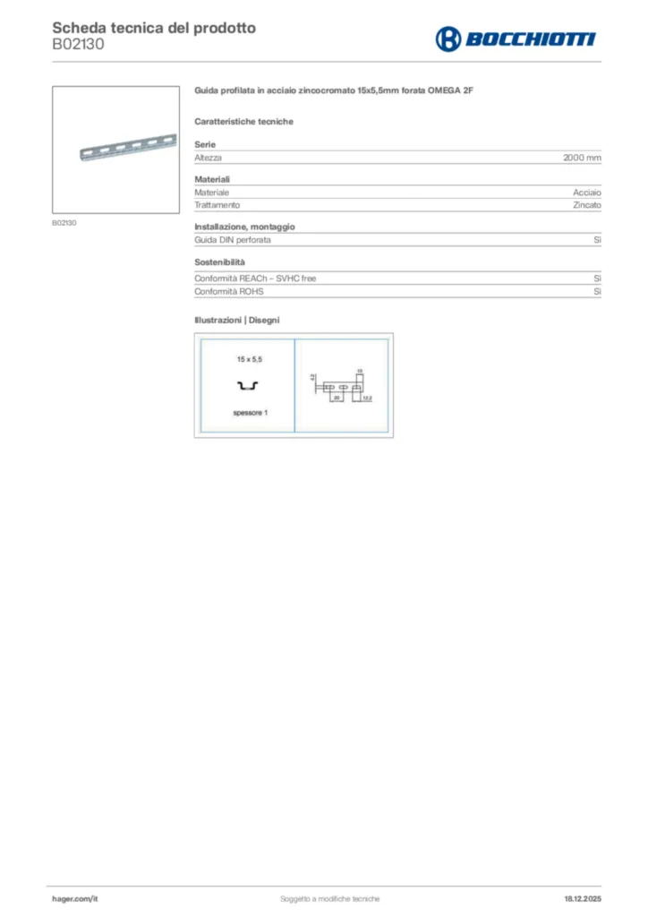 Immagine Bocchiotti Scheda tecnica del prodotto B02130 | Hager Italia