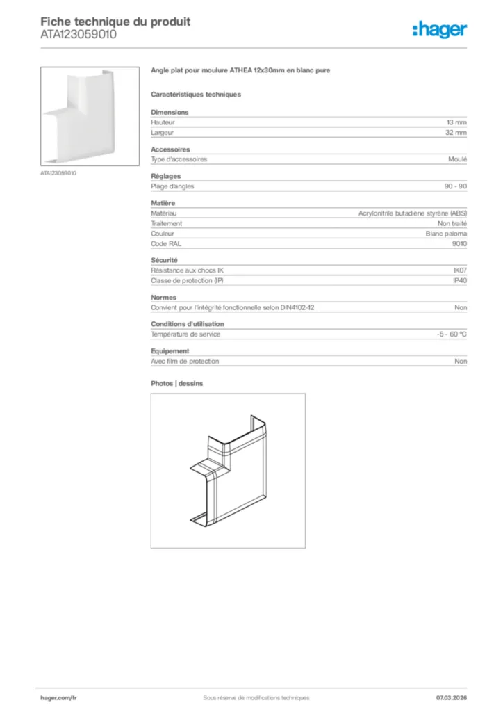 Image Hager Fiche technique du produit ATA123059010 | Hager France