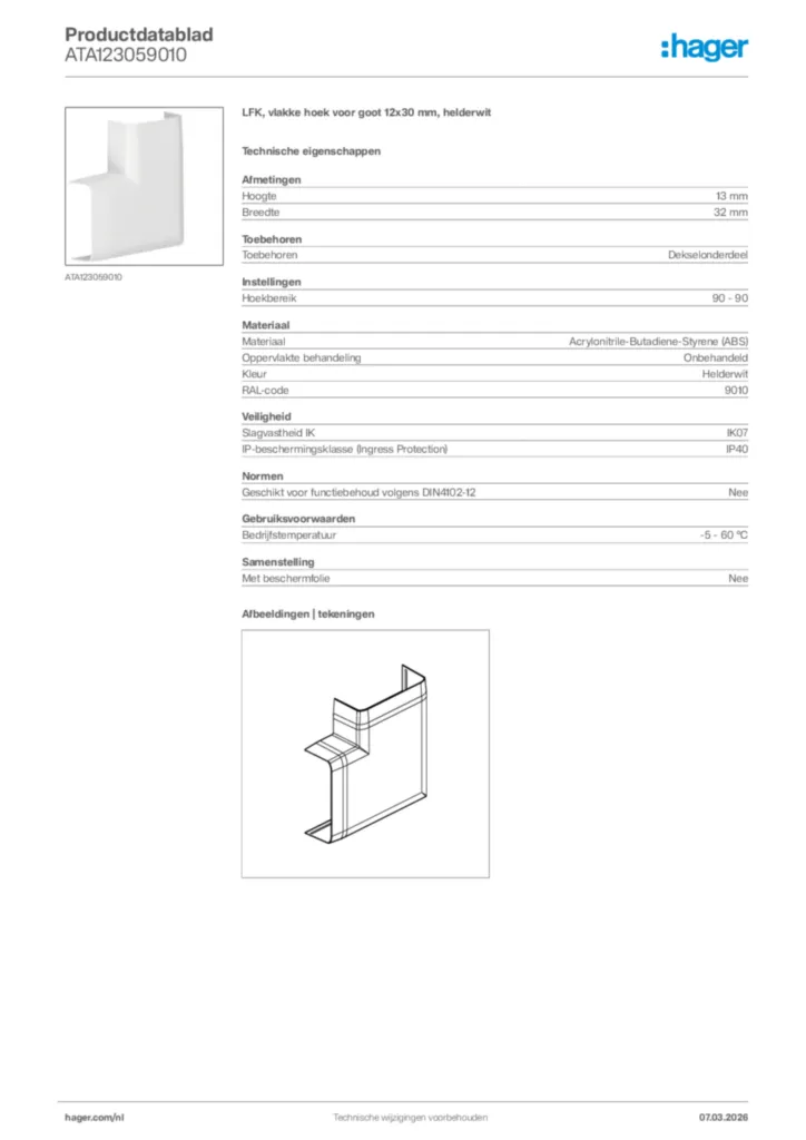 Afbeelding Hager Productdatablad ATA123059010 | Hager Nederland