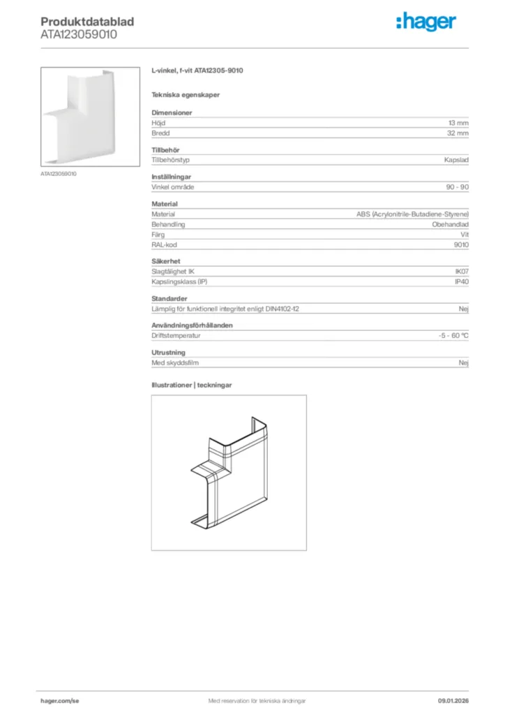 Bild Hager Produktdatablad ATA123059010 | Hager Sverige