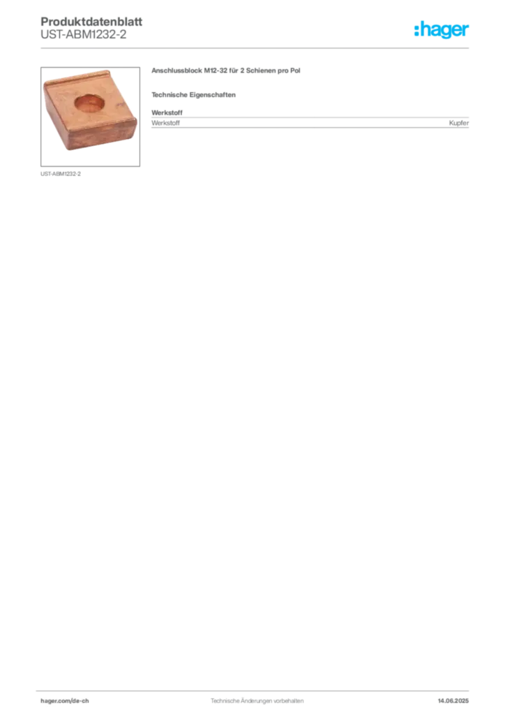 Bild Hager Produktdatenblatt UST-ABM1232-2 | Hager Schweiz
