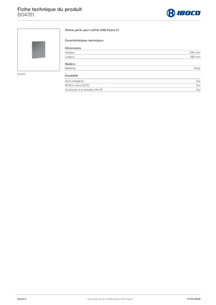 Image Iboco Fiche technique du produit B04781 | Hager France