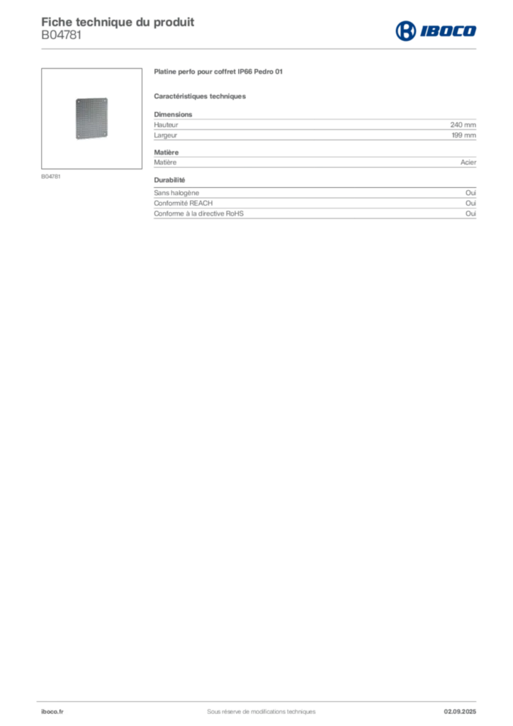 Image Iboco Fiche technique du produit B04781 | Hager France