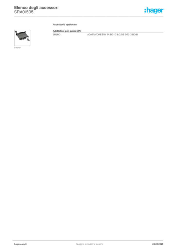 Immagine Hager Scheda tecnica del prodotto SRA01505 | Hager Italia