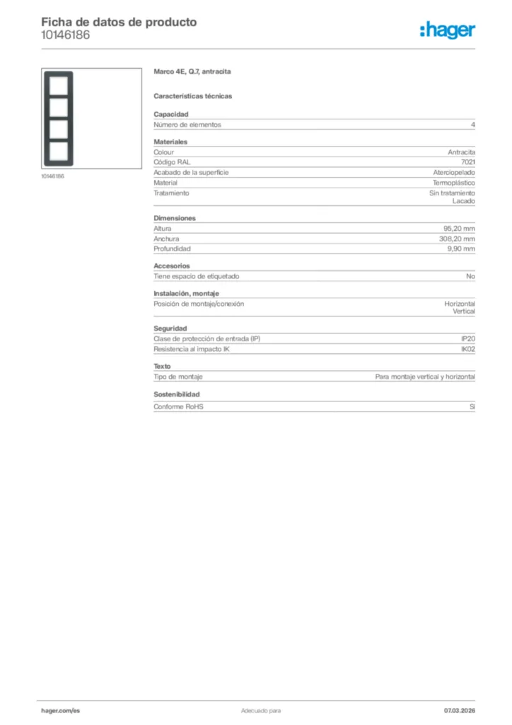 Imagen Hager Ficha de datos de producto 10146186 | Hager España