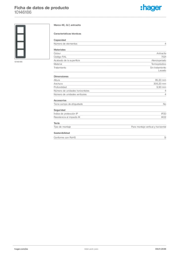 Imagen Hager Ficha de datos de producto 10146186 | Hager España