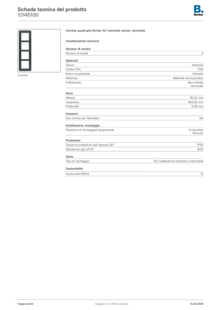 Immagine Berker Scheda tecnica del prodotto 10146186 | Hager Italia