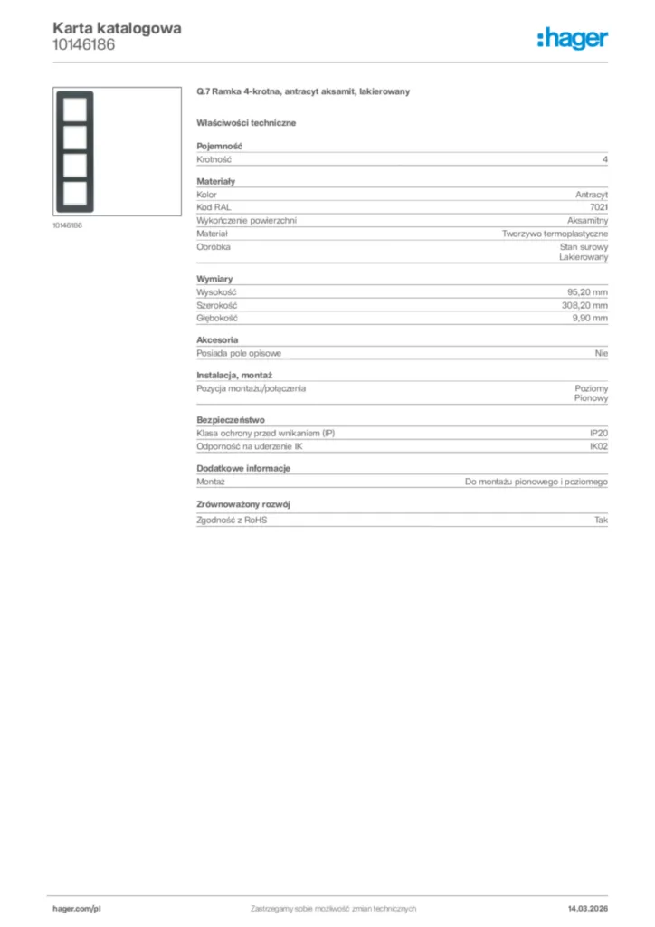 Zdjęcie Hager Karta katalogowa 10146186 | Hager Polska