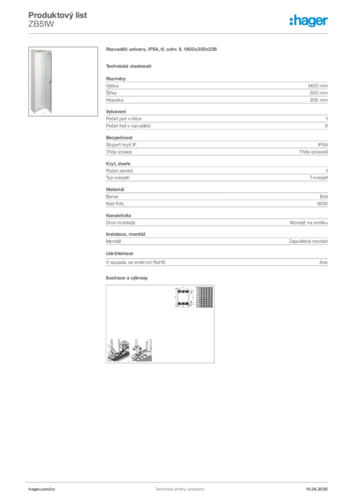 Obrázek Hager Product data sheet ZB51W | Hager