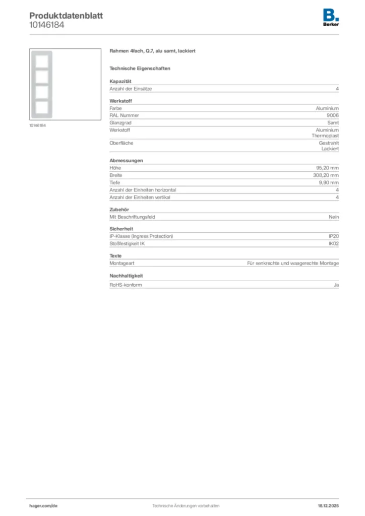Bild Berker Produktdatenblatt 10146184 | Hager Deutschland