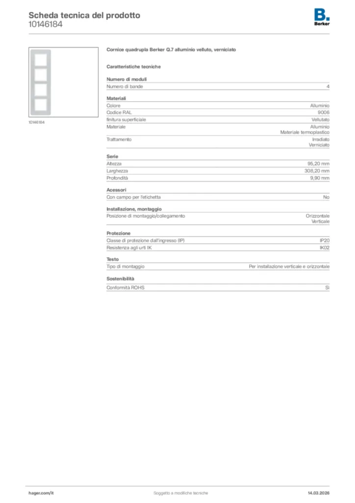 Immagine Berker Scheda tecnica del prodotto 10146184 | Hager Italia