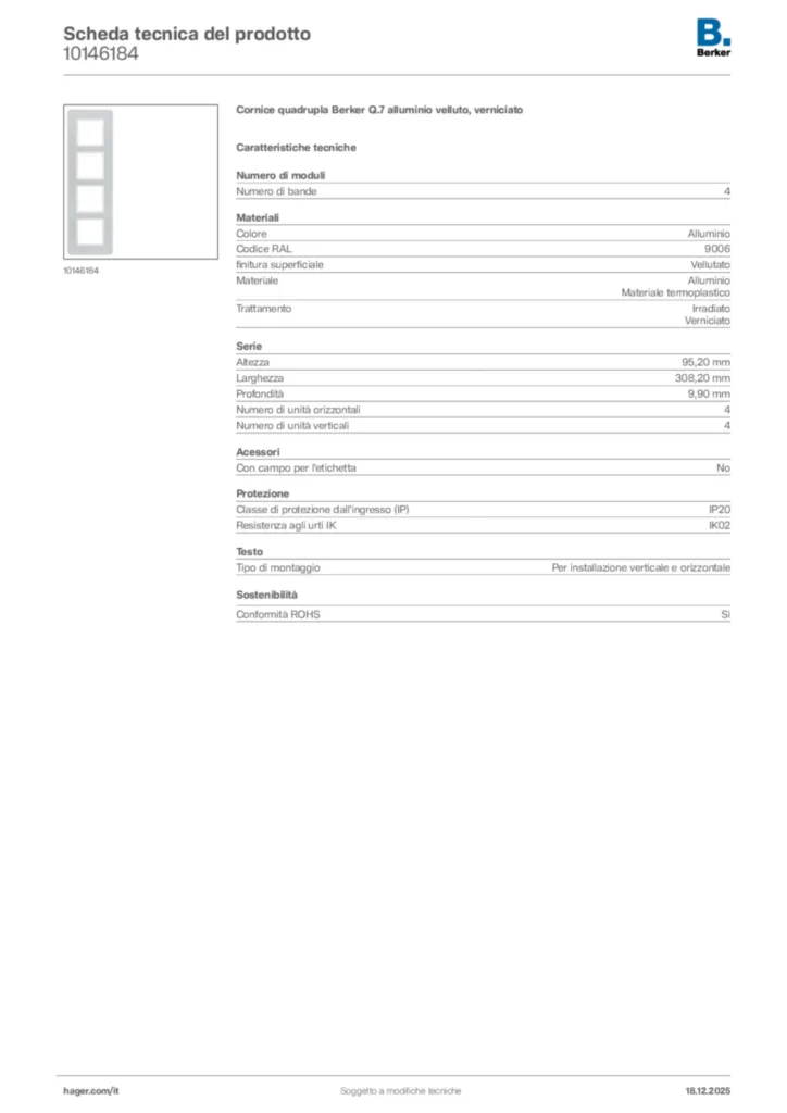 Immagine Berker Scheda tecnica del prodotto 10146184 | Hager Italia