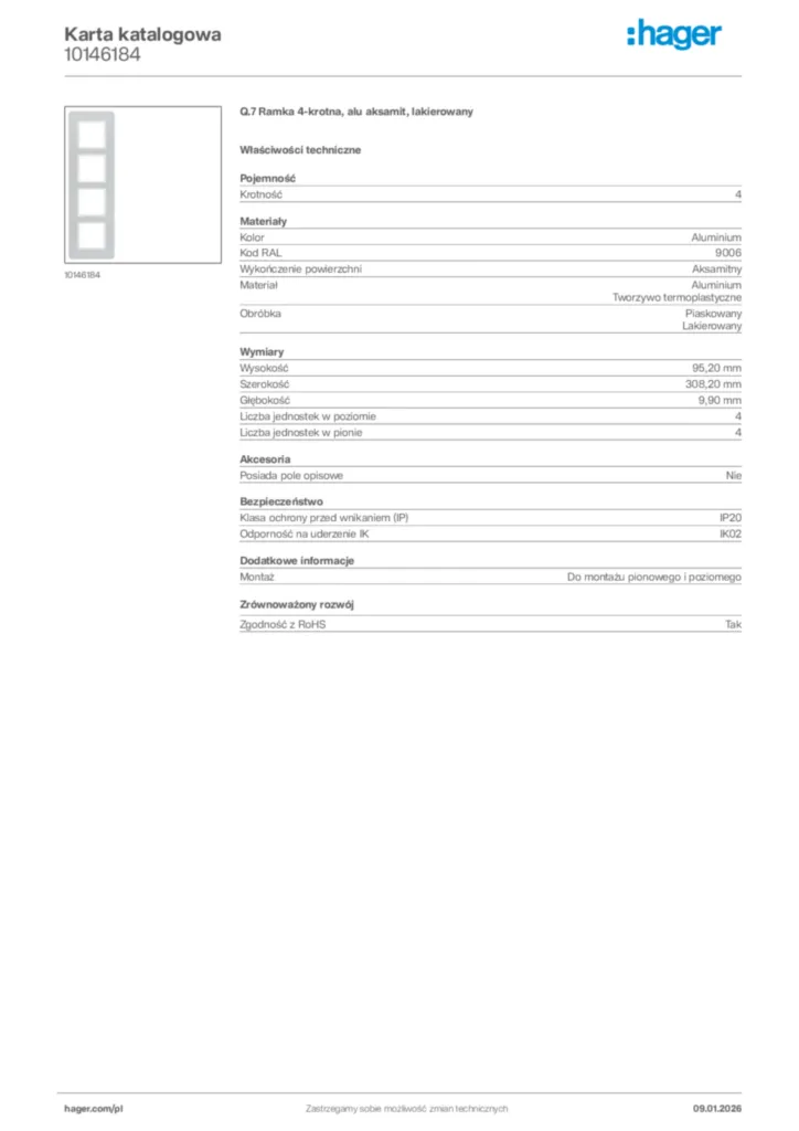 Zdjęcie Hager Karta katalogowa 10146184 | Hager Polska