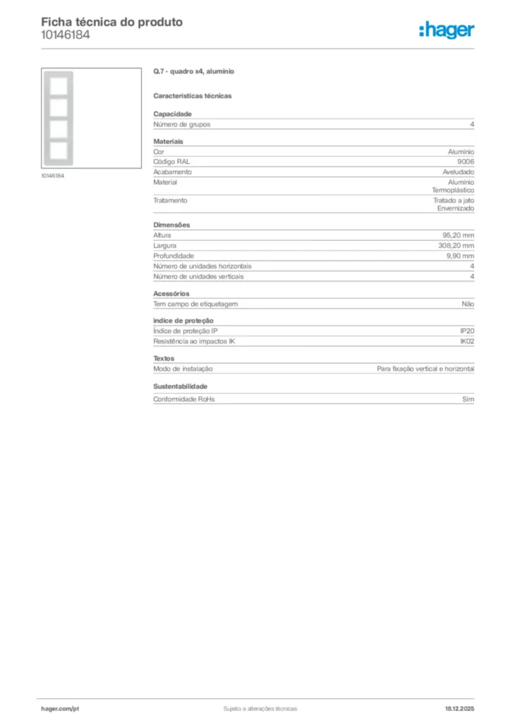 Imagem Hager Ficha técnica do produto 10146184 | Hager Portugal