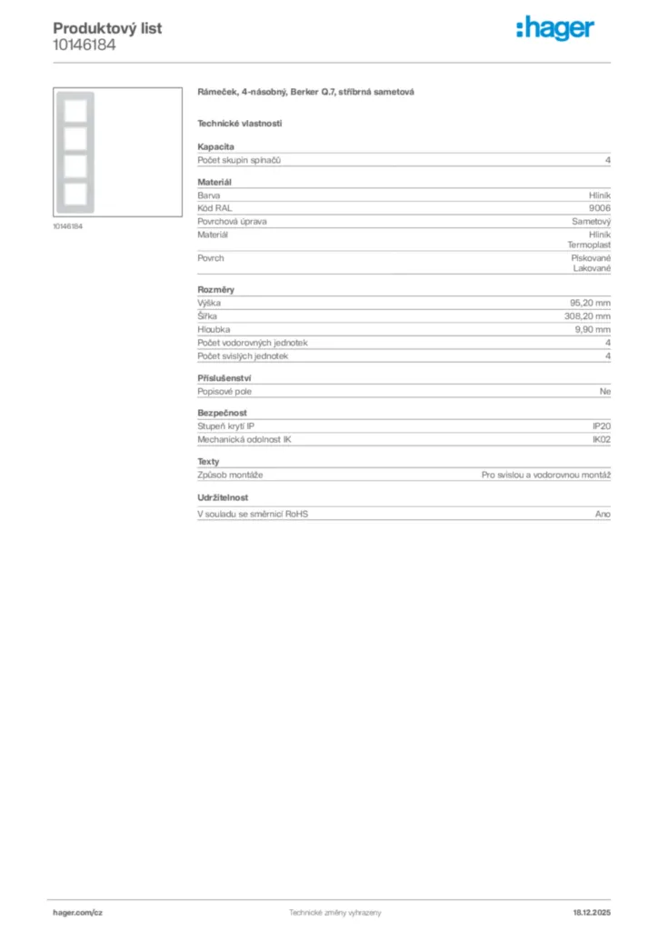 Obrázek Hager Produktový list 10146184 | Hager
