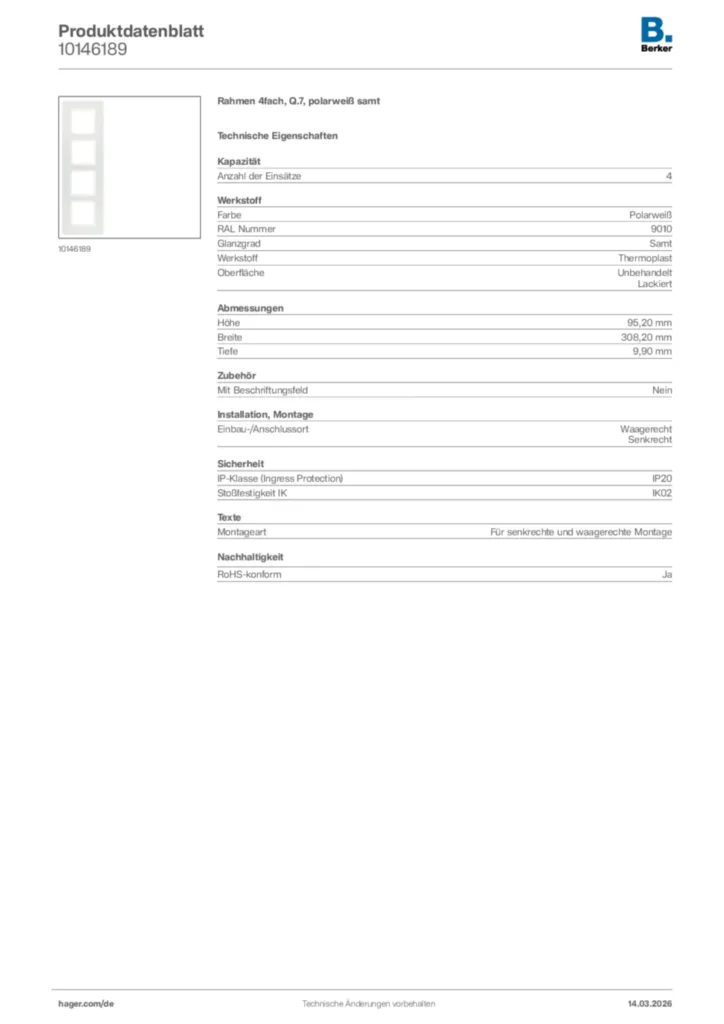 Bild Berker Produktdatenblatt 10146189 | Hager Deutschland
