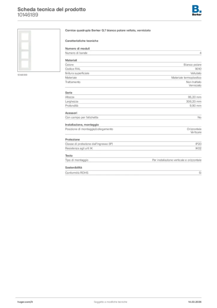 Immagine Berker Scheda tecnica del prodotto 10146189 | Hager Italia