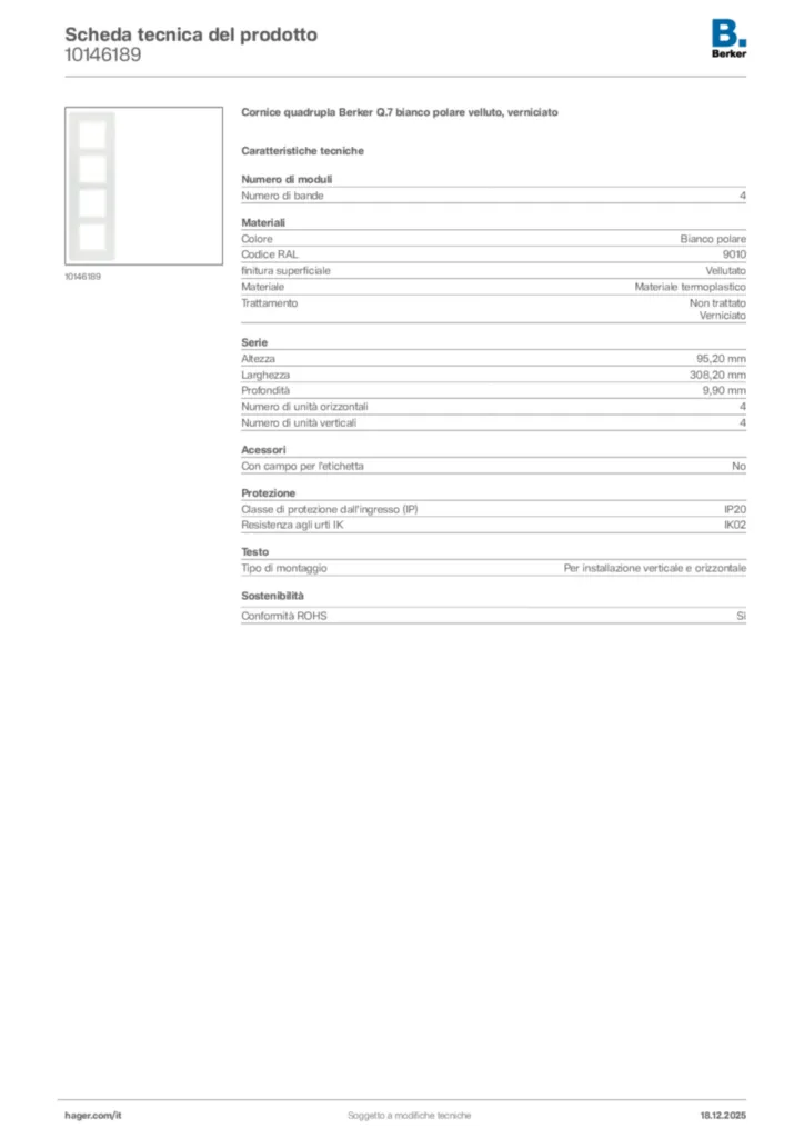 Immagine Berker Scheda tecnica del prodotto 10146189 | Hager Italia