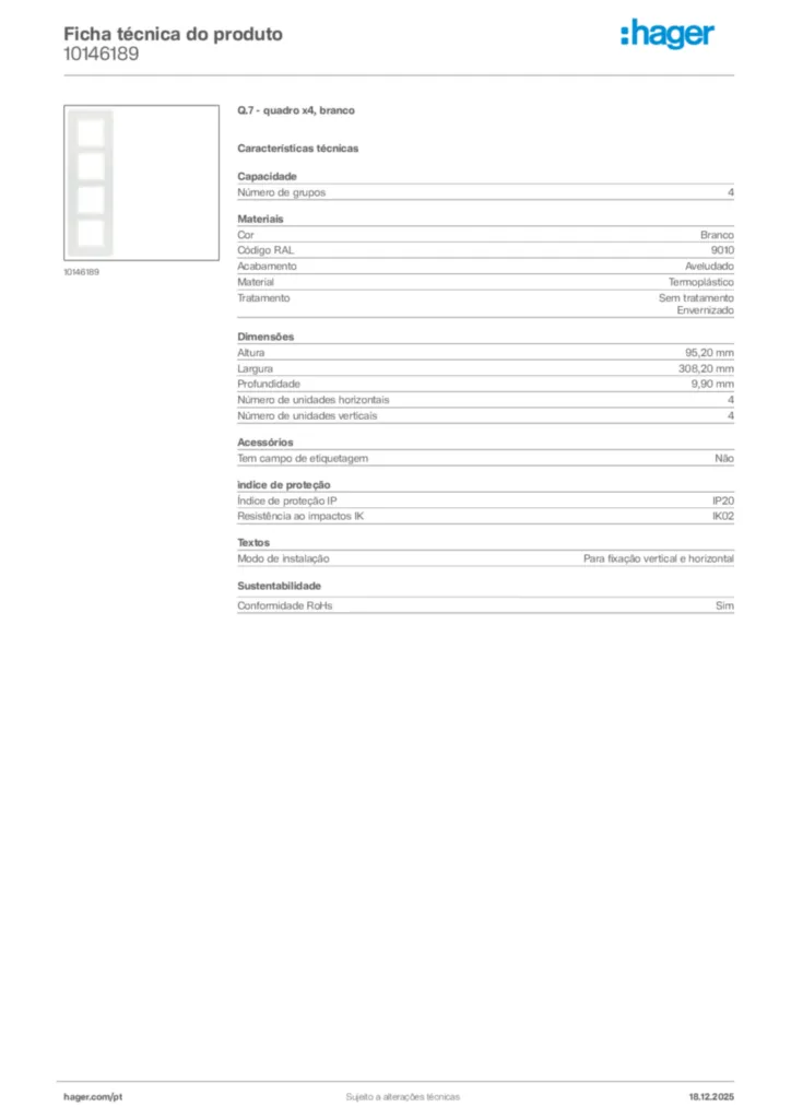 Imagem Hager Ficha técnica do produto 10146189 | Hager Portugal