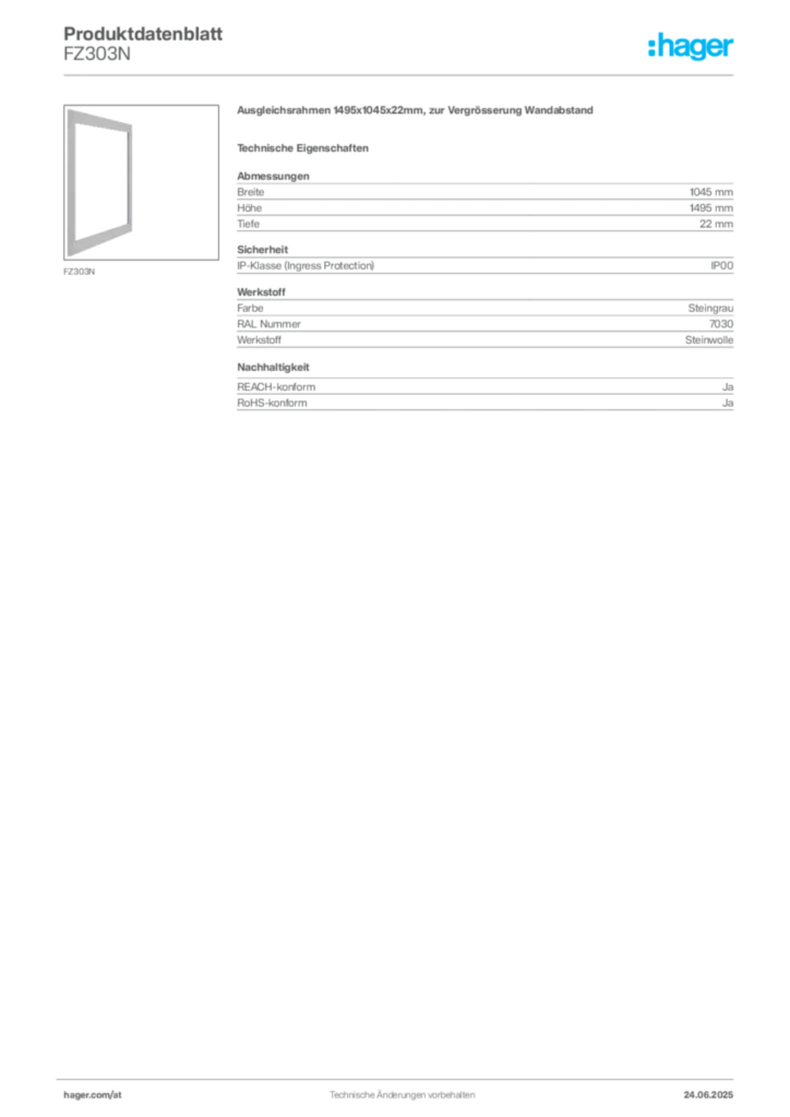 Bild Hager Produktdatenblatt FZ303N | Hager Deutschland