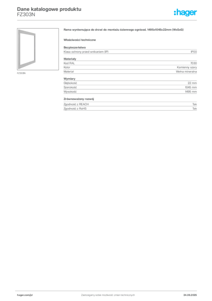 Zdjęcie Hager Karta katalogowa FZ303N | Hager Polska