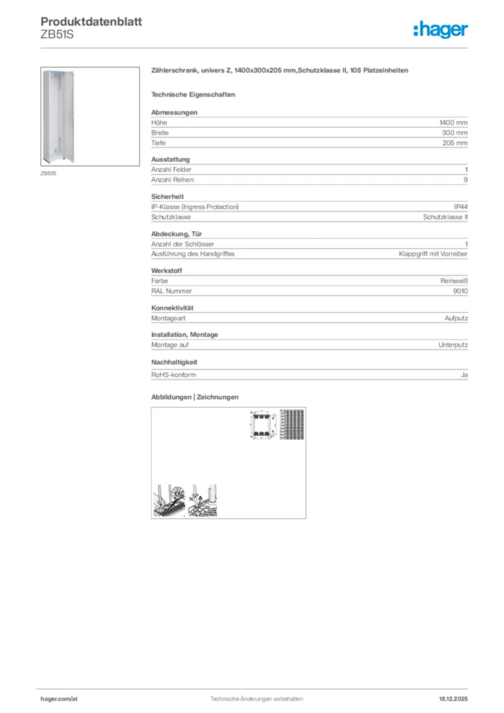 Bild Hager Produktdatenblatt ZB51S | Hager Deutschland