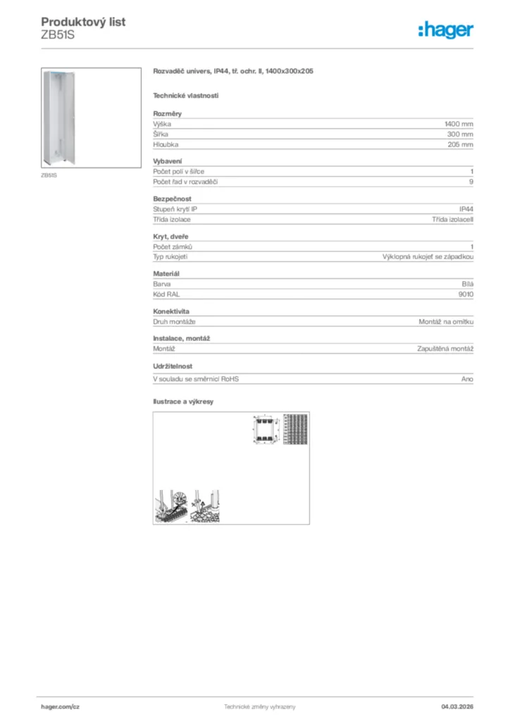 Obrázek Hager Product data sheet ZB51S | Hager