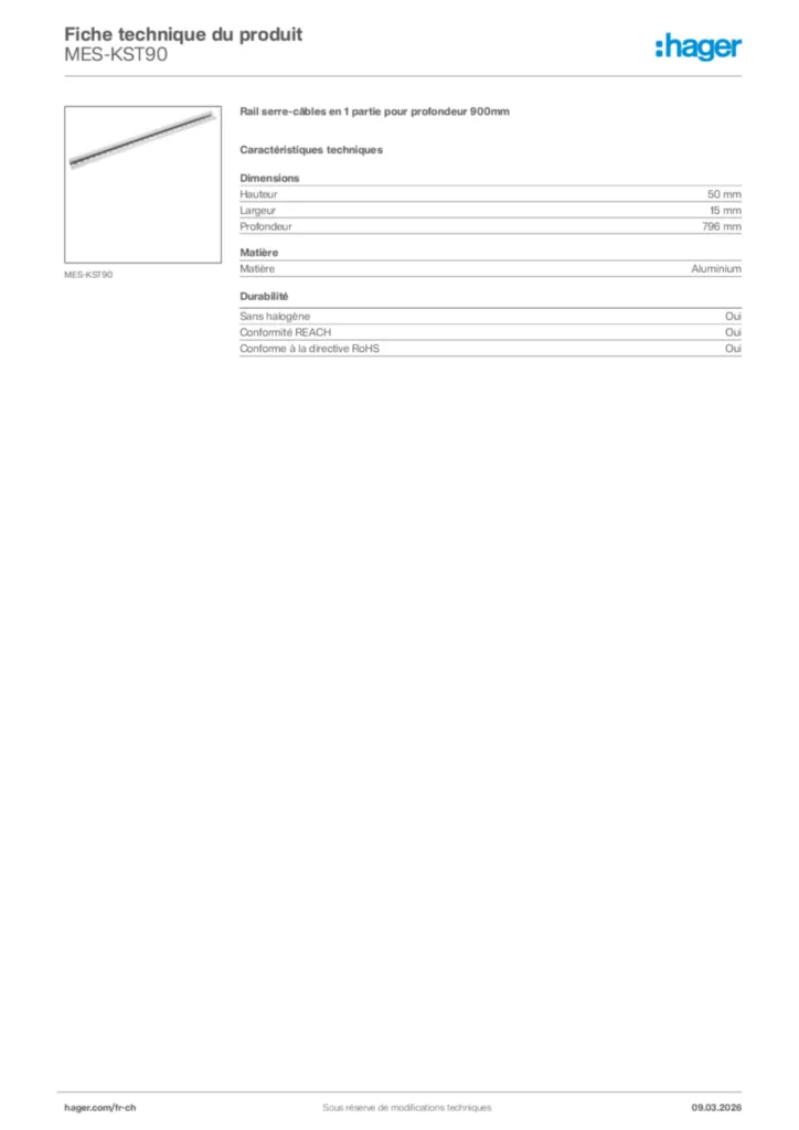 Image Hager Fiche technique du produit MES-KST90 | Hager Suisse