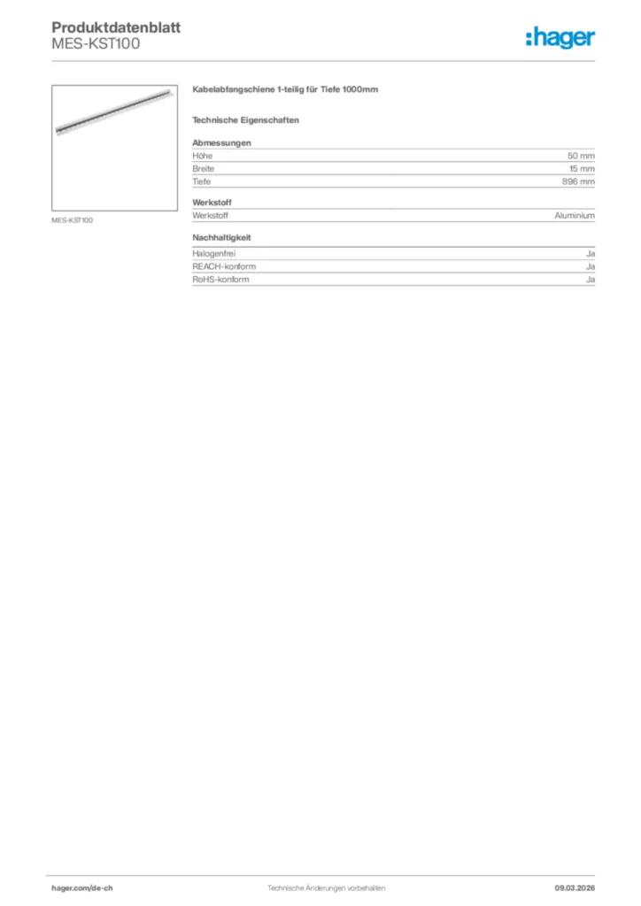 Bild Hager Produktdatenblatt MES-KST100 | Hager Schweiz