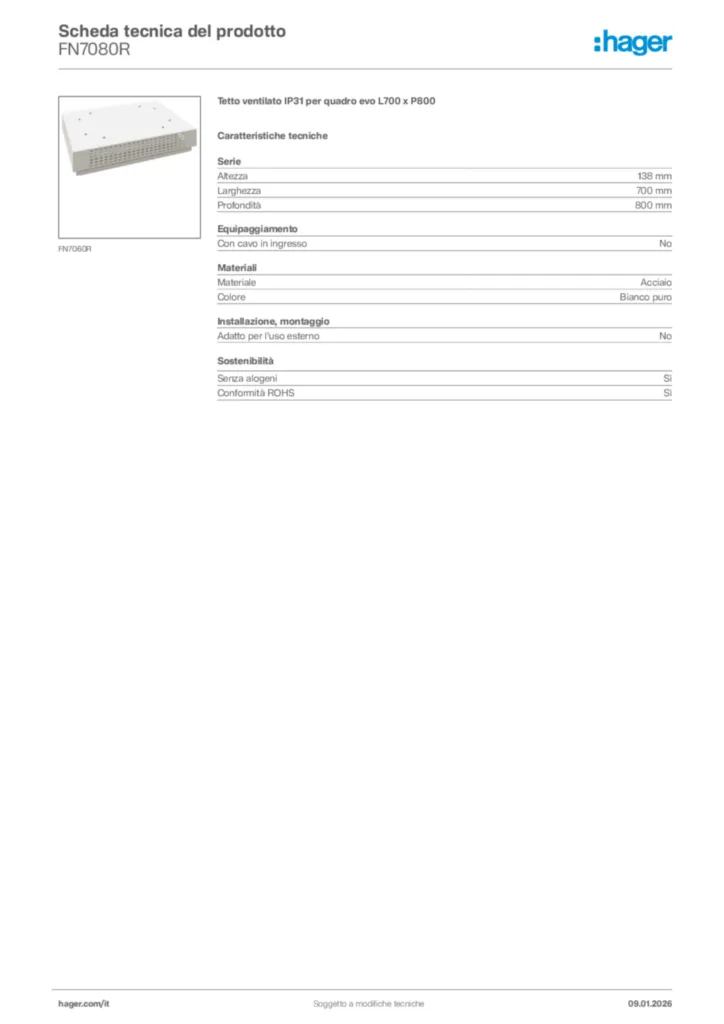 Immagine Hager Scheda tecnica del prodotto FN7080R | Hager Italia