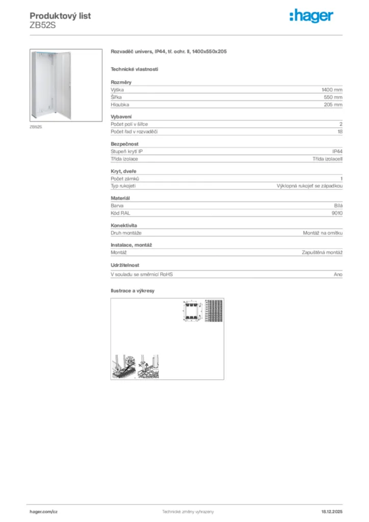Obrázek Hager Produktový list ZB52S | Hager