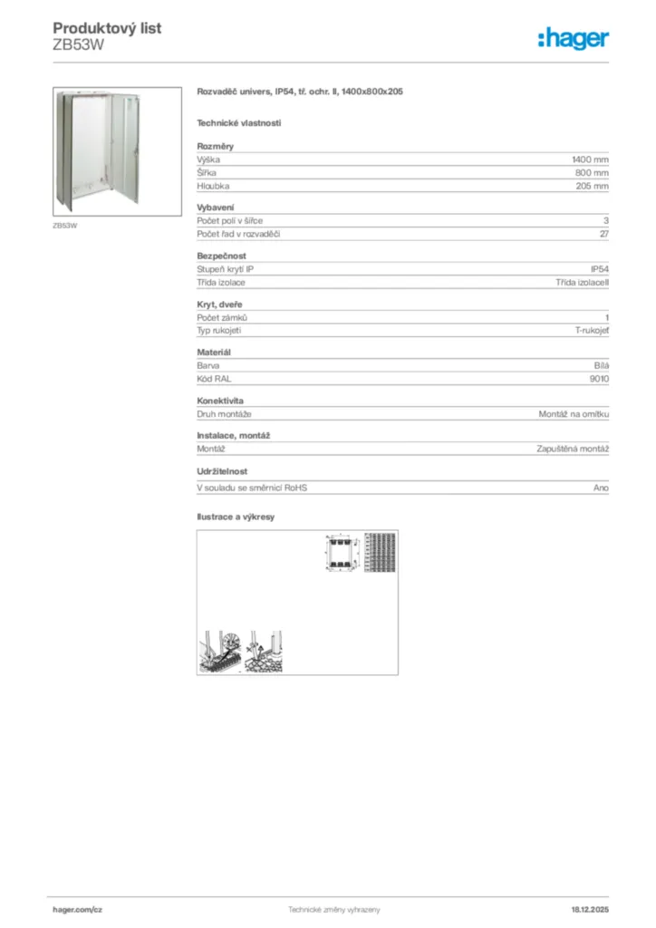 Obrázek Hager Produktový list ZB53W | Hager