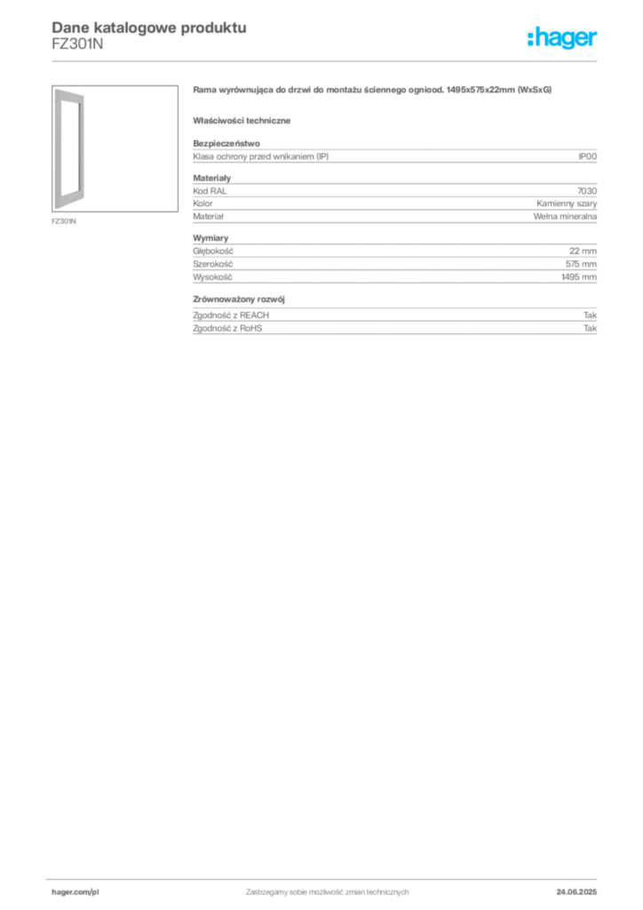 Zdjęcie Hager Karta katalogowa FZ301N | Hager Polska