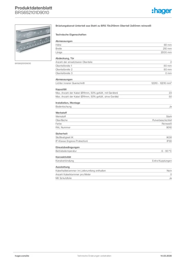Bild Hager Produktdatenblatt BRS652101D9010 | Hager Deutschland