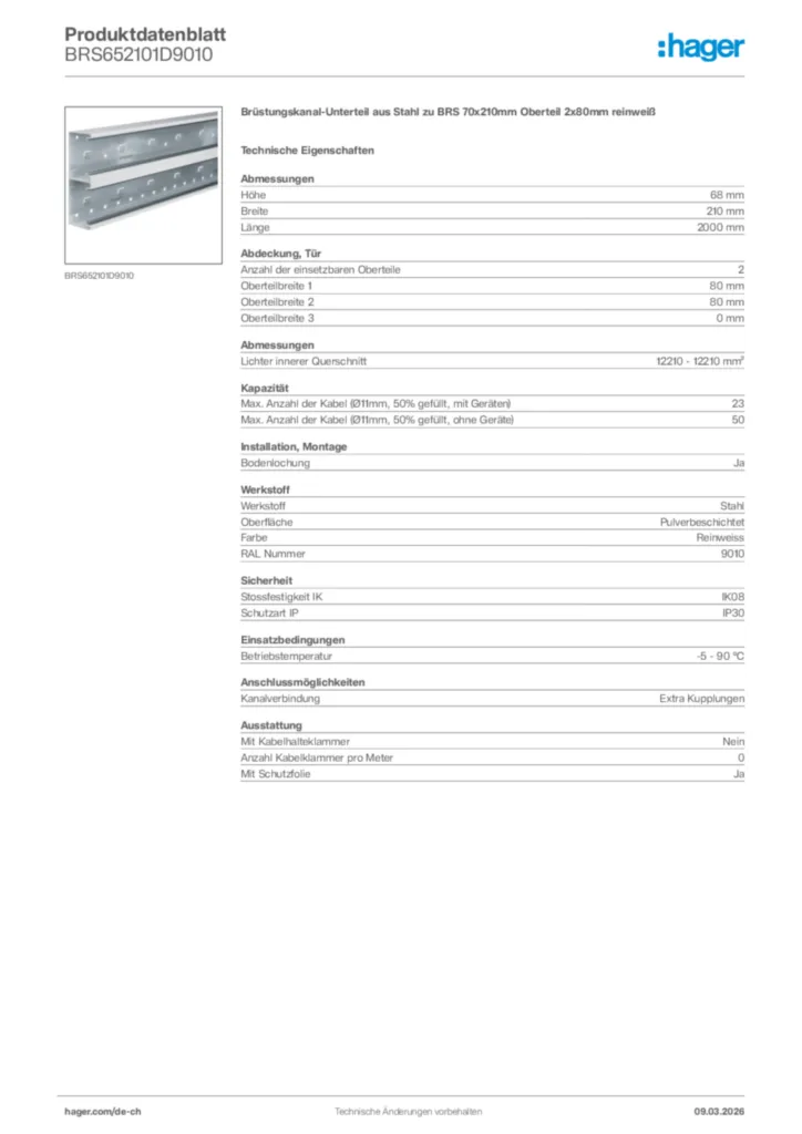 Bild Hager Produktdatenblatt BRS652101D9010 | Hager Schweiz