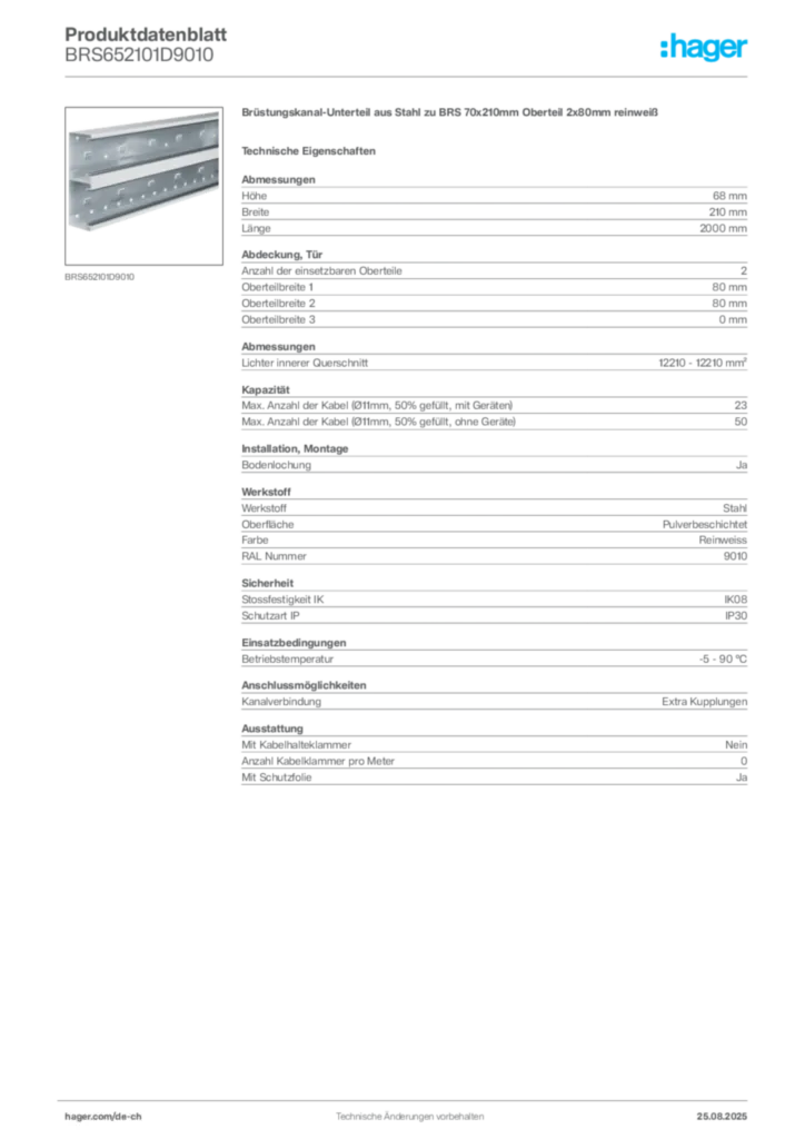 Bild Hager Produktdatenblatt BRS652101D9010 | Hager Schweiz