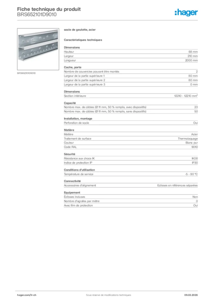 Image Hager Fiche technique du produit BRS652101D9010 | Hager Suisse