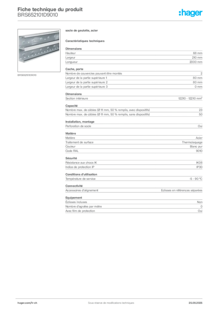 Image Hager Fiche technique du produit BRS652101D9010 | Hager Suisse
