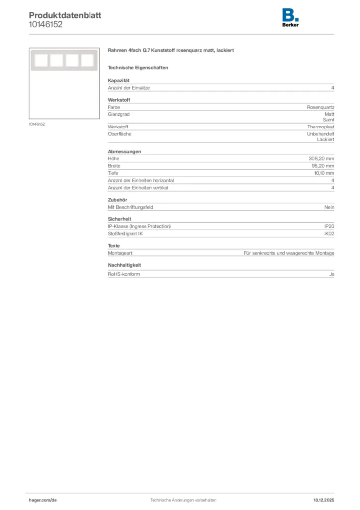 Bild Berker Produktdatenblatt 10146152 | Hager Deutschland