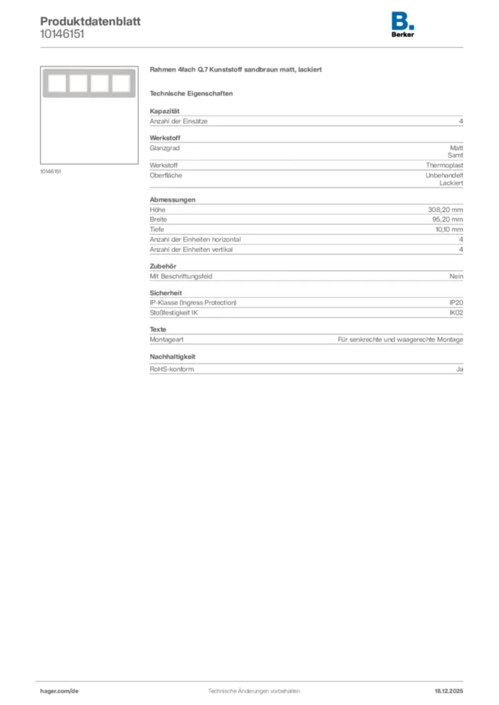 Bild Berker Produktdatenblatt 10146151 | Hager Deutschland