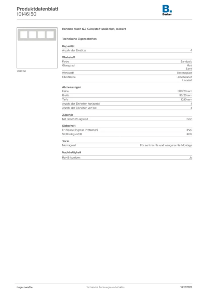 Bild Berker Produktdatenblatt 10146150 | Hager Deutschland