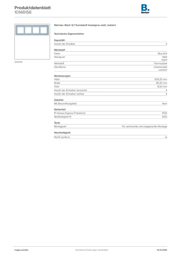 Bild Berker Produktdatenblatt 10146156 | Hager Deutschland