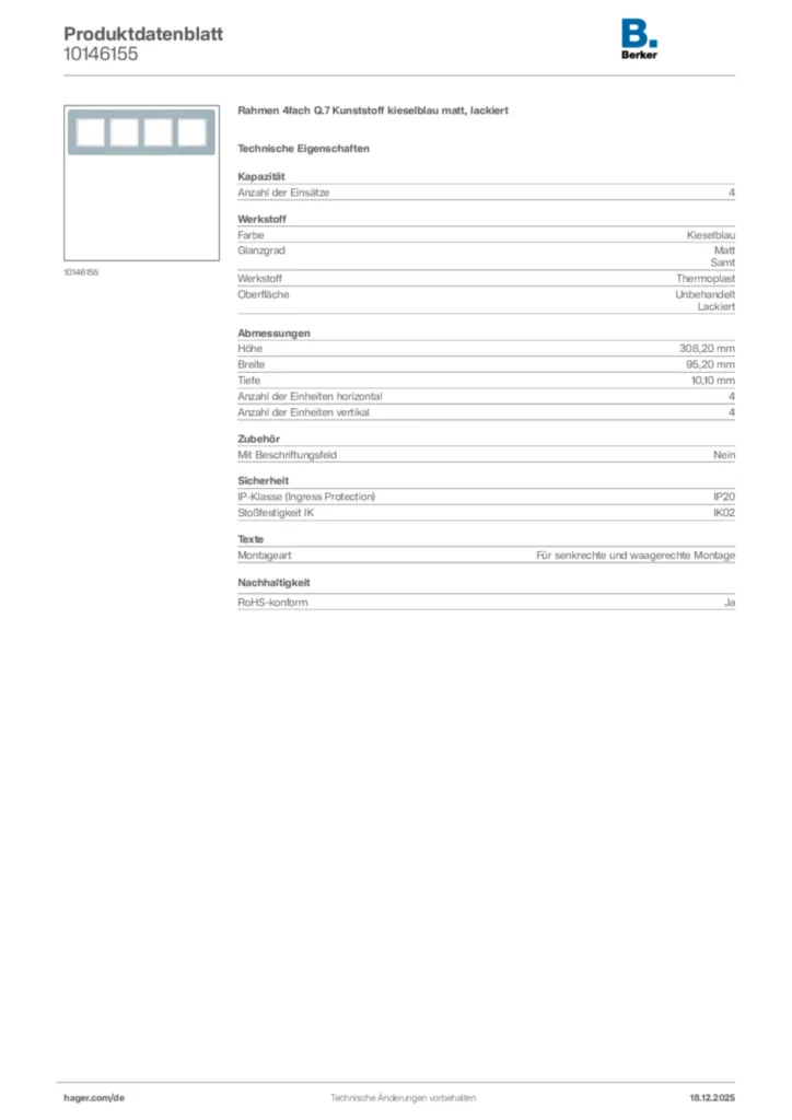 Bild Berker Produktdatenblatt 10146155 | Hager Deutschland