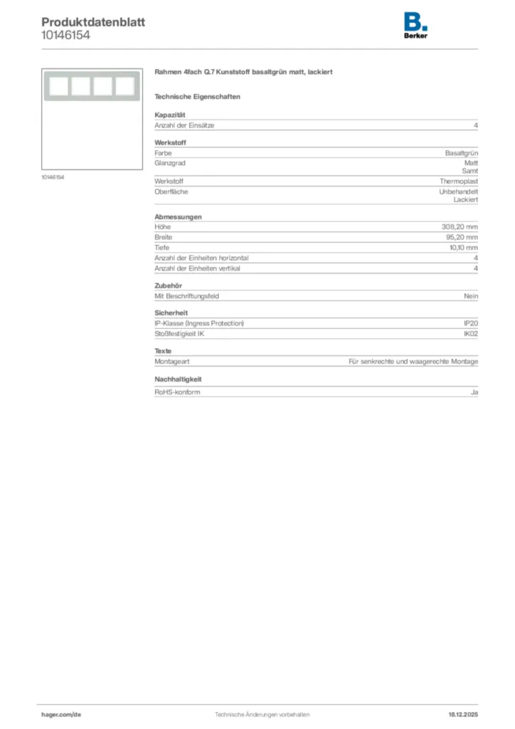 Bild Berker Produktdatenblatt 10146154 | Hager Deutschland